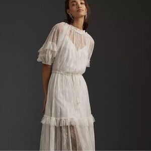 Anthropologie Let Me Be Short-Sleeve Ruffle Maxi Dress
